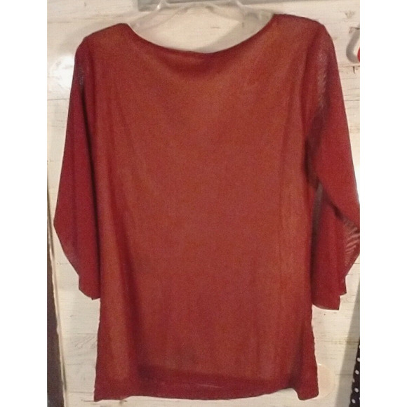 VELENO New York Burgundy Embroidered Sheer Blouse L 3/4 Sleeve Deadstock NWT - Picture 3 of 7